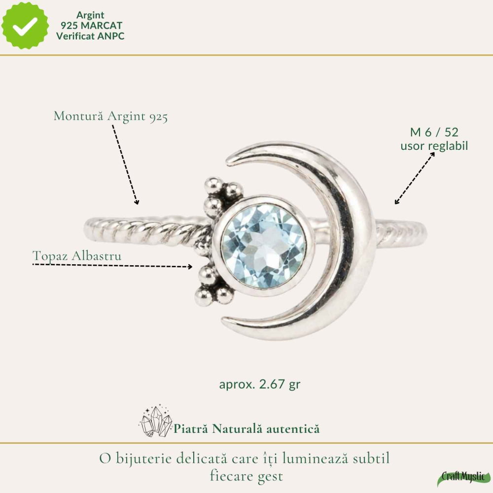 Inel argint 925 cu Topaz Albastru luna si soare – claritate si echilibru interior [5]