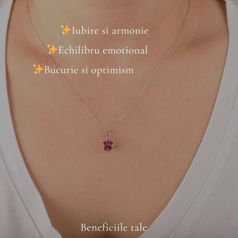 Colier Argint 925 cu Topaz Roz Patrat – Echilibru Emotional si Iubire de Sine [3]