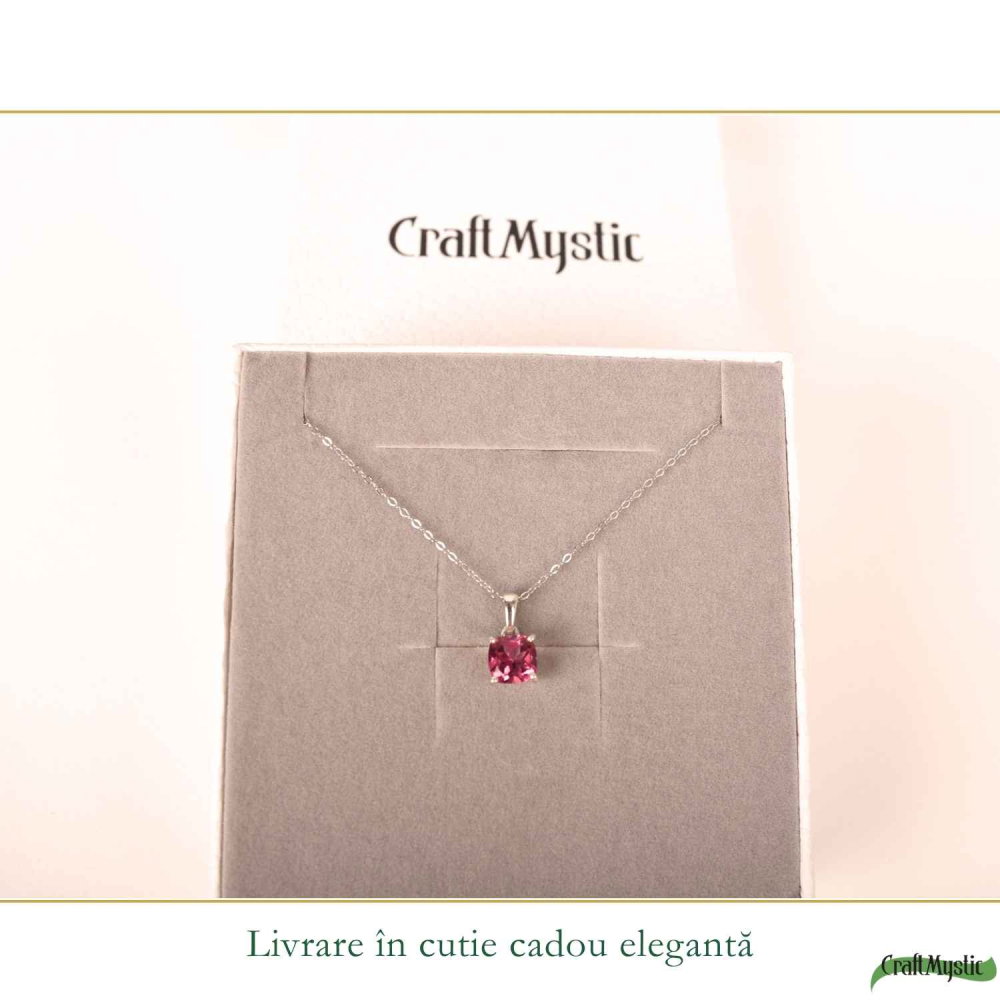 Colier Argint 925 cu Topaz Roz Patrat – Echilibru Emotional si Iubire de Sine [6]