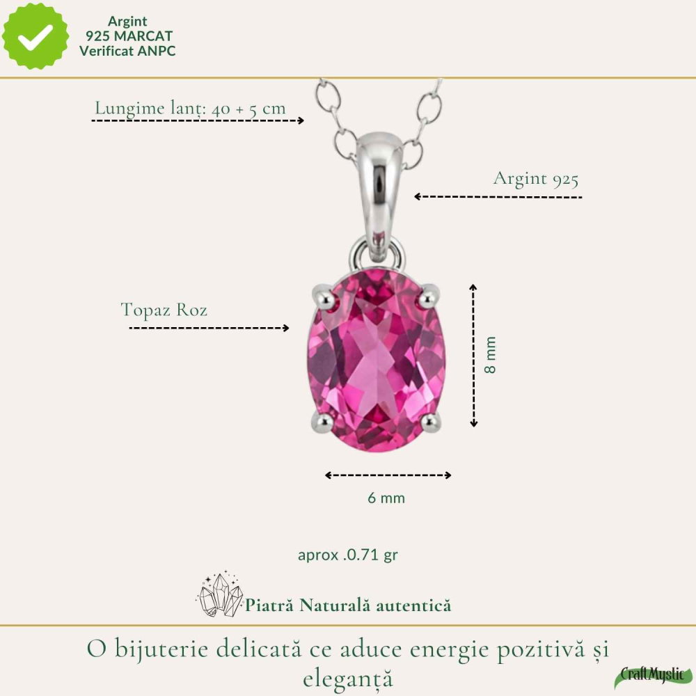 olier argint 925 cu Topaz Roz forma oval – Iubire si echilibru emotional [4]
