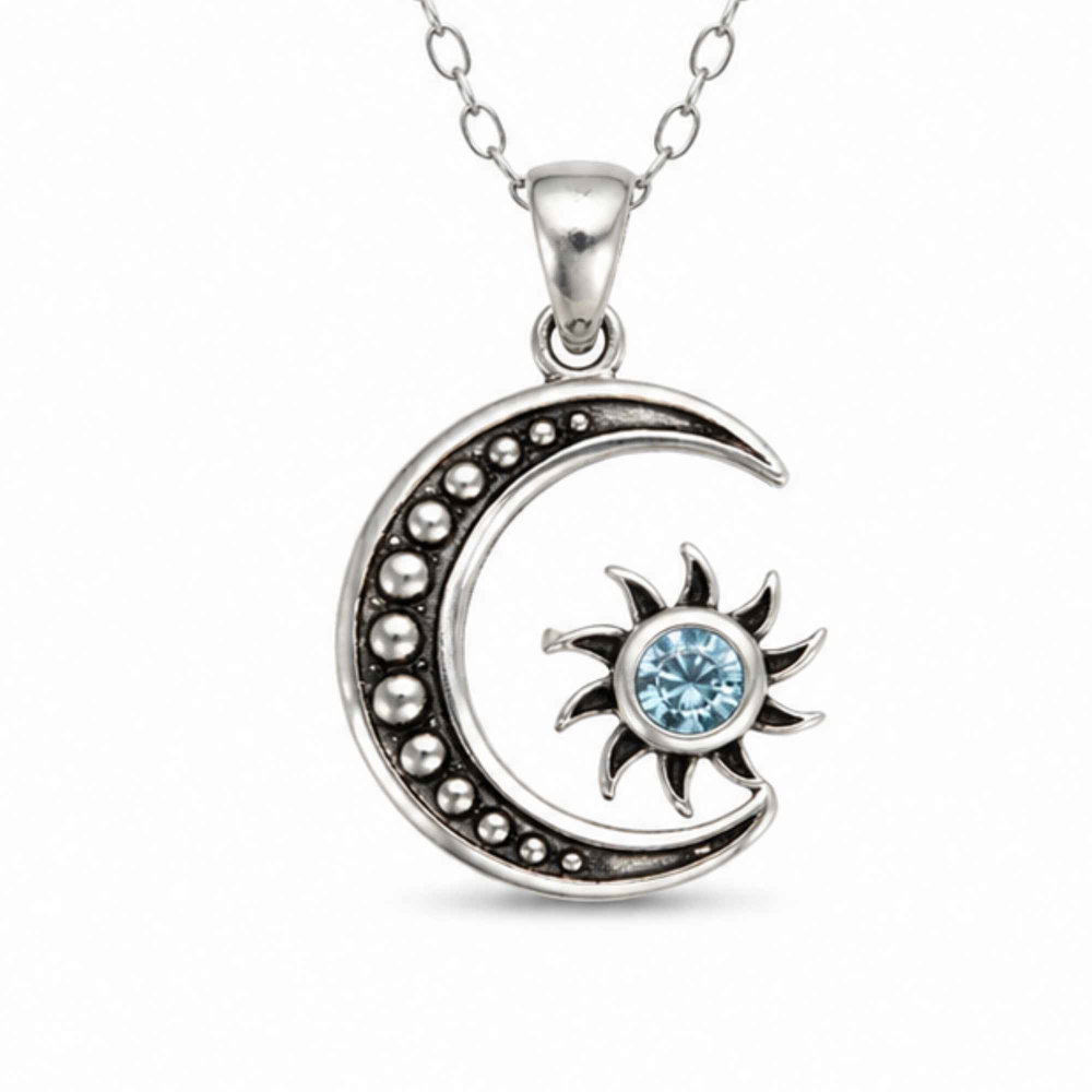 Colier argint 925 cu Topaz Albastru soare si semiluna – Claritate si echilibru [1]