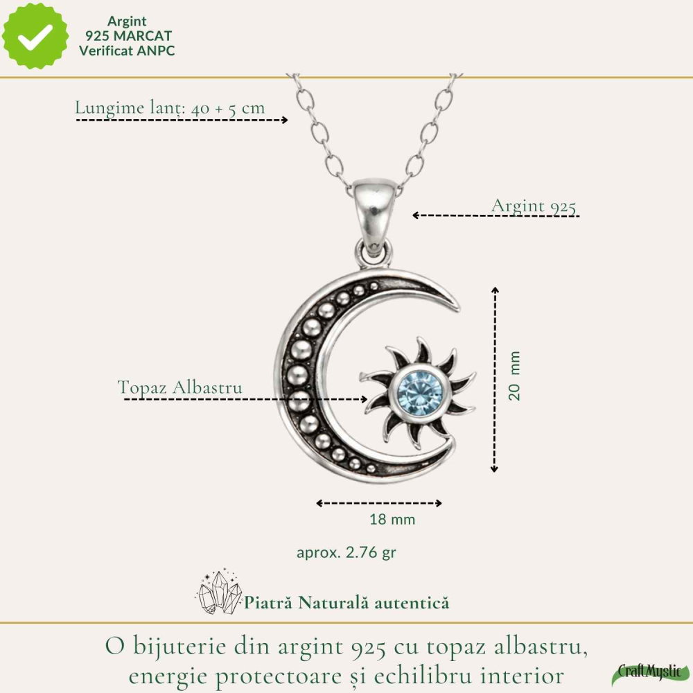 Colier argint 925 cu Topaz Albastru soare si semiluna – Claritate si echilibru [4]