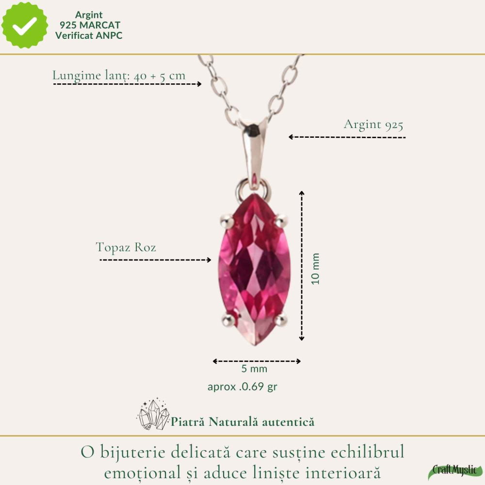 Colier Argint 925 cu Topaz Roz Fatetat – Delicatete si Iubire de Sine [4]