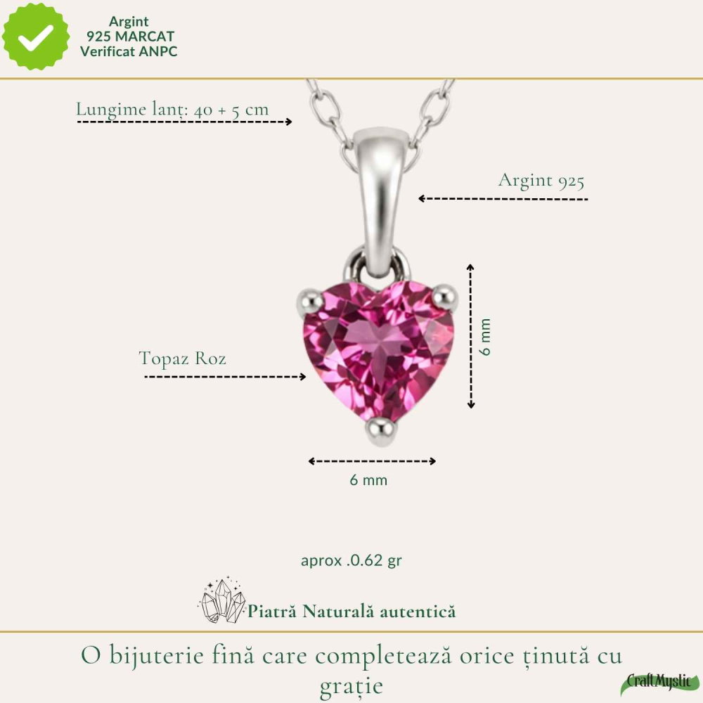 Colier argint 925 cu Topaz Roz forma de inima – Iubire si armonie [4]