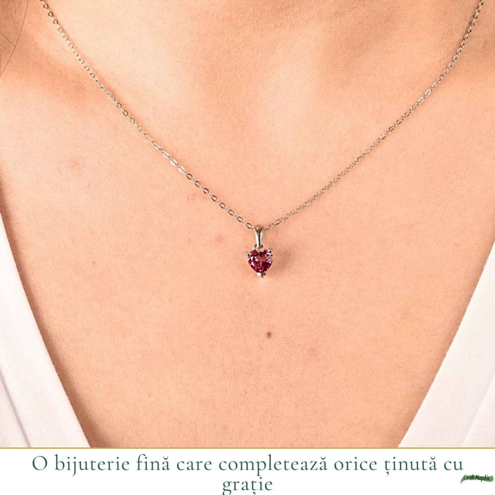 Colier argint 925 cu Topaz Roz forma de inima – Iubire si armonie [2]