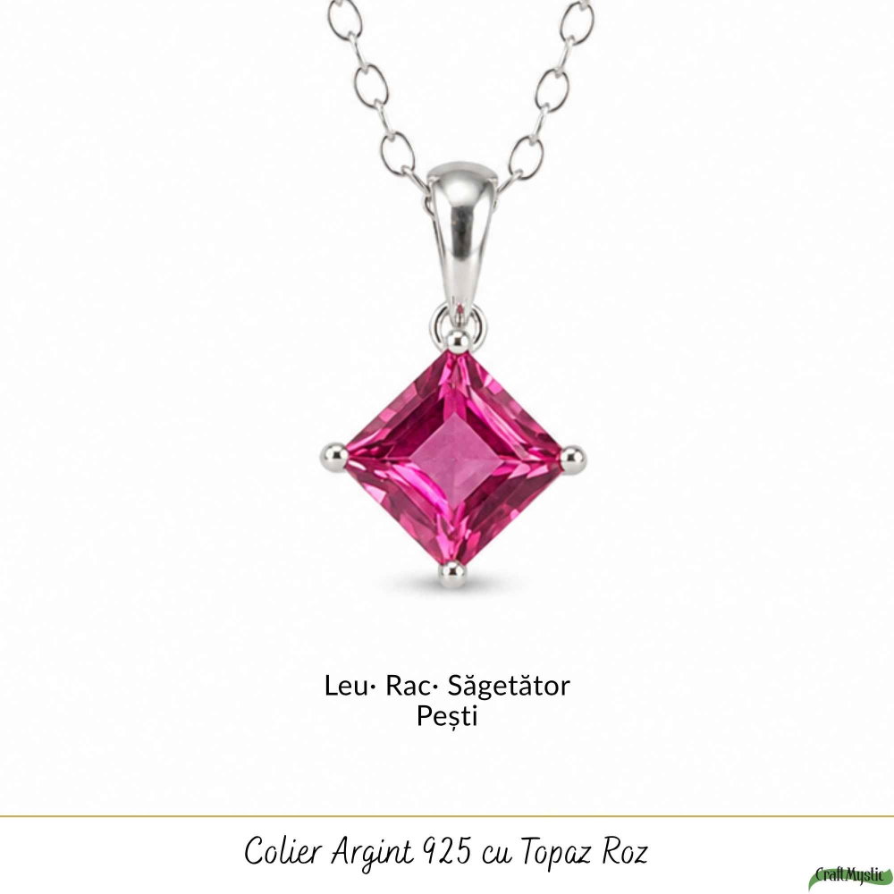 Colier argint 925 cu Topaz Roz forma de patrat – Iubire si echilibru emotional [5]