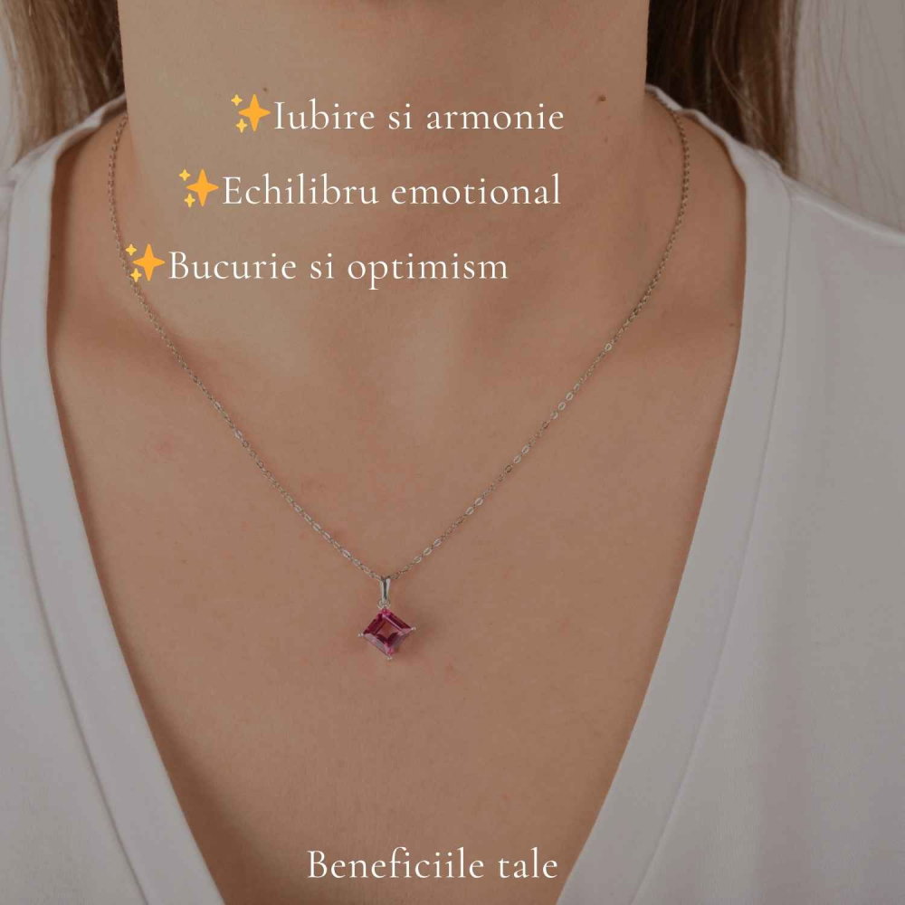 Colier argint 925 cu Topaz Roz forma de patrat – Iubire si echilibru emotional [3]