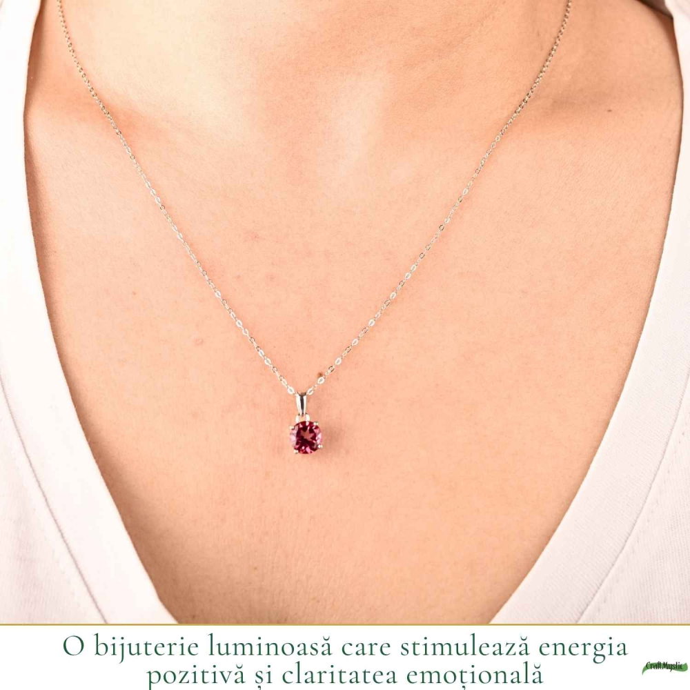 Colier Argint 925 cu Topaz Roz Rotund – Armonie si Iubire de Sine [2]