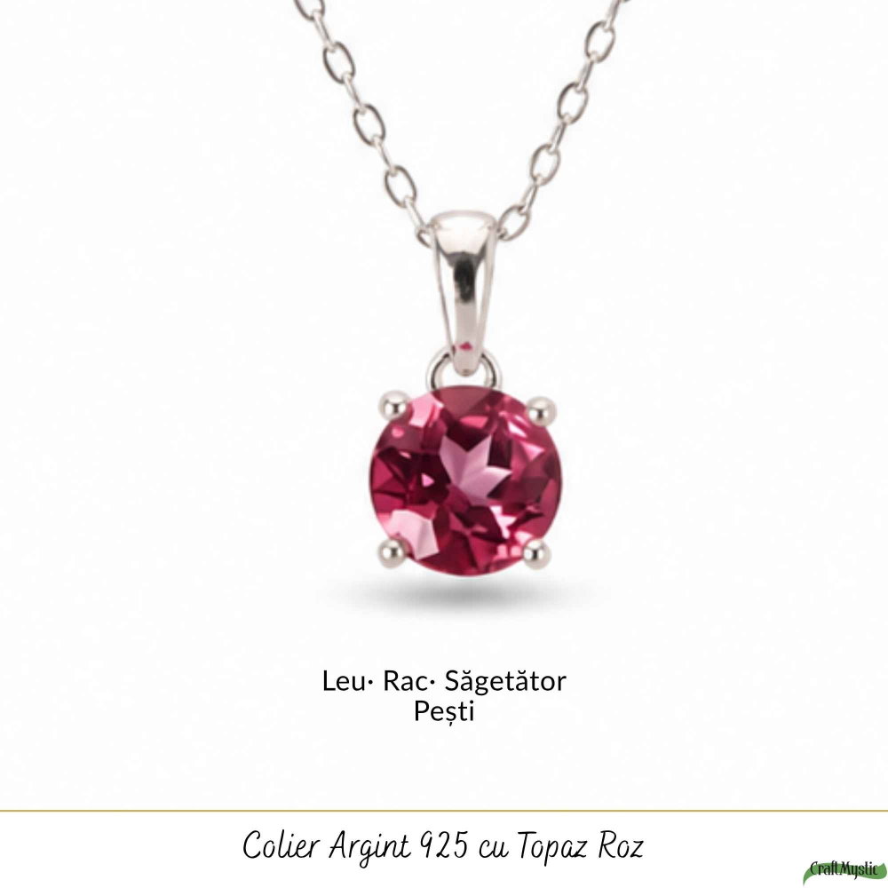 Colier Argint 925 cu Topaz Roz Rotund – Armonie si Iubire de Sine [5]