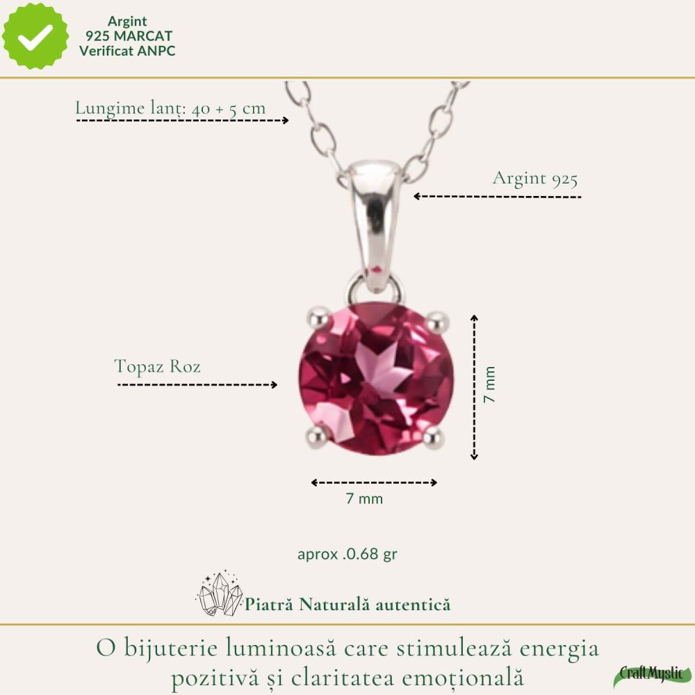 Colier Argint 925 cu Topaz Roz Rotund – Armonie si Iubire de Sine [4]