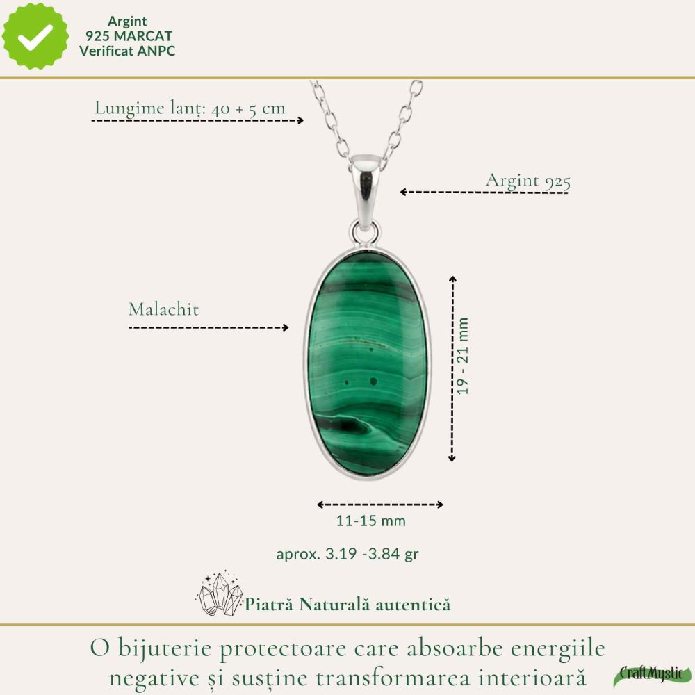 Colier Argint 925 cu Malachit Oval – Protectie si Transformare Interioara [4]
