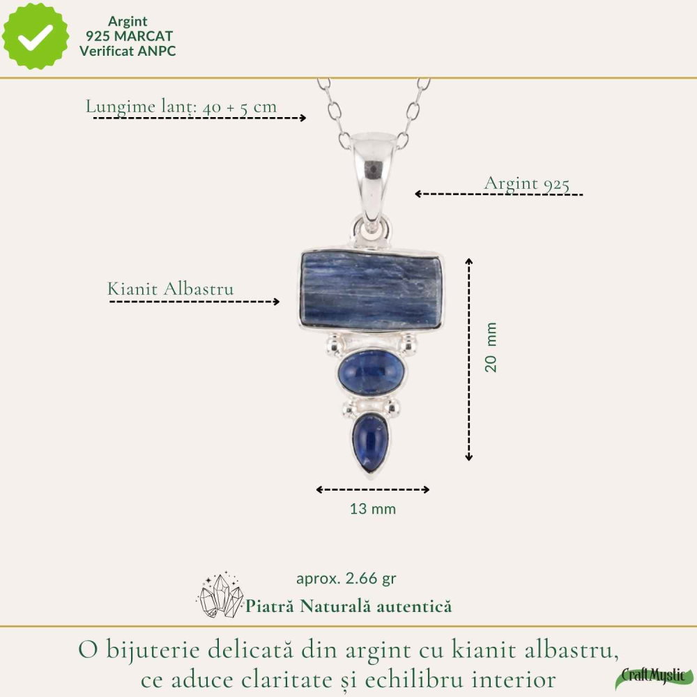 Colier Argint 925 cu Triplu Kianit Albastru – Claritate si Echilibru Interior [4]