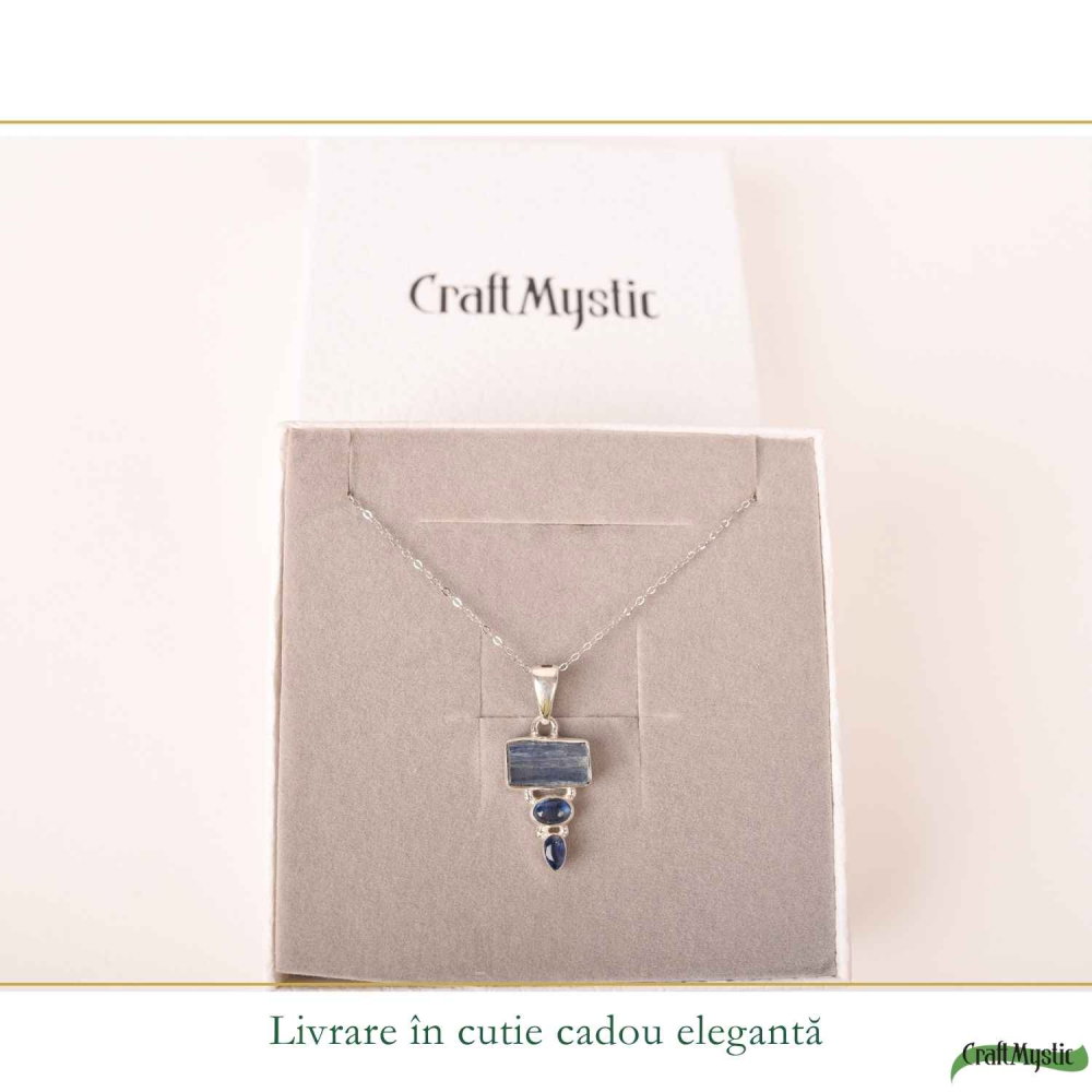 Colier Argint 925 cu Triplu Kianit Albastru – Claritate si Echilibru Interior [6]