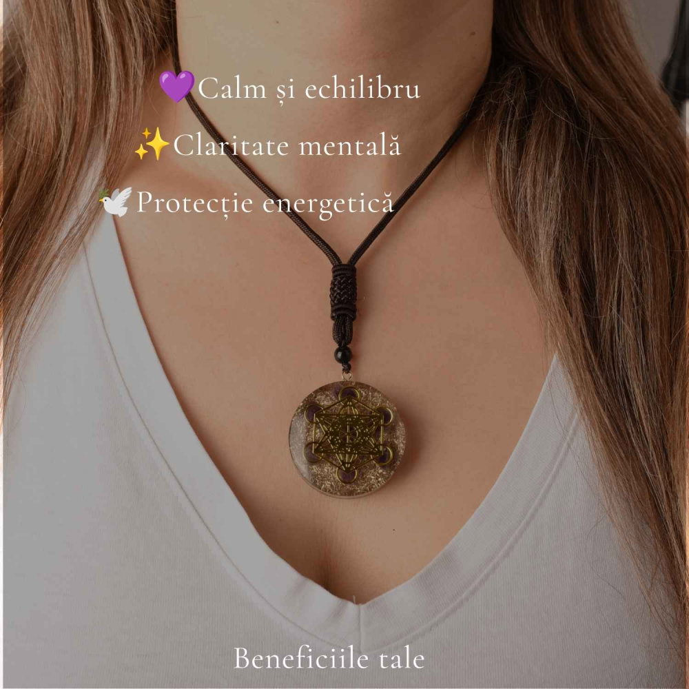 Colier Orgonit cu pietre naturale de Ametist si Cubul lui Metatron – Protectie, Intuitie si Armonie [3]