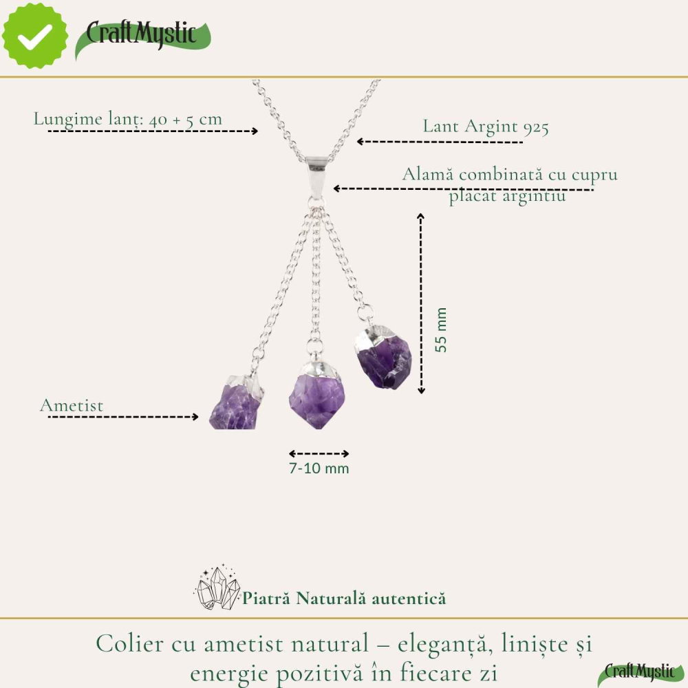 Colier cu Ametist Brut Natural – Claritate, Calm si Echilibru Interior [4]