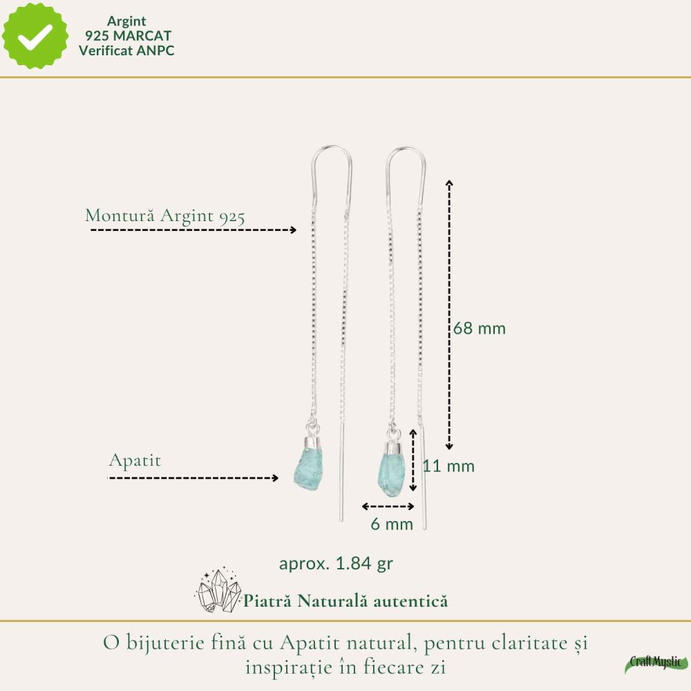 Cercei Lungi Argint 925 cu Apatit Brut Natural – Claritate si Energie Feminina [4]