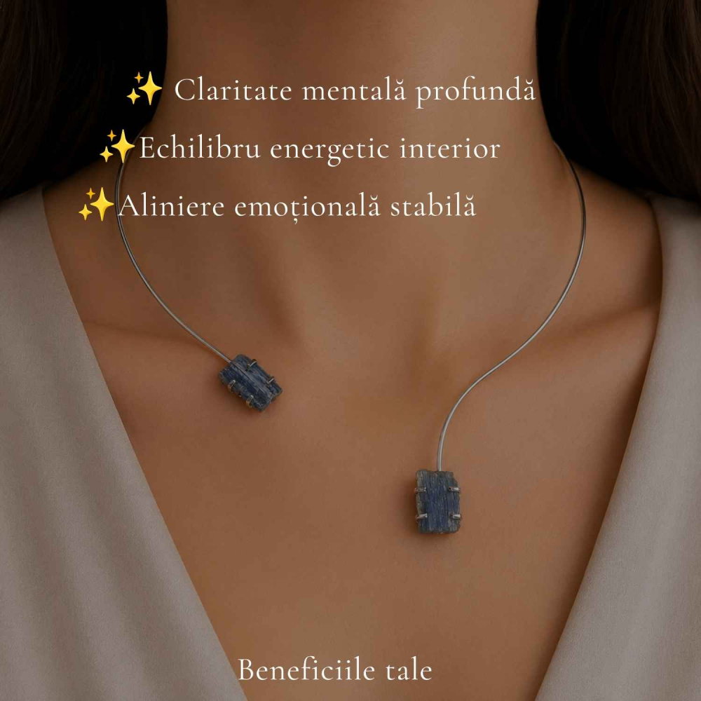 Colier Choker Argintiu cu Kianit Albastru Natural – Comunicare si Claritate Interioara [3]