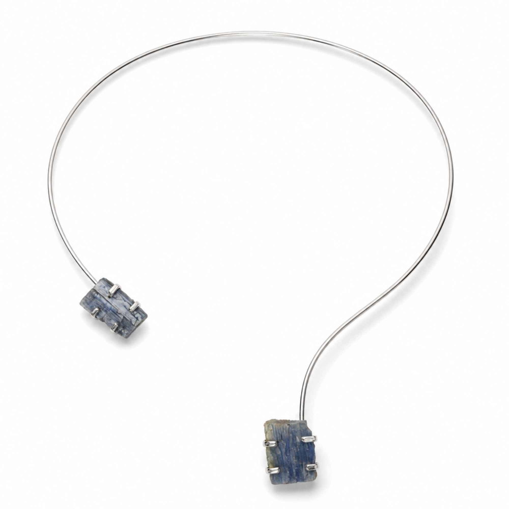 Colier Choker Argintiu cu Kianit Albastru Natural – Comunicare si Claritate Interioara [1]