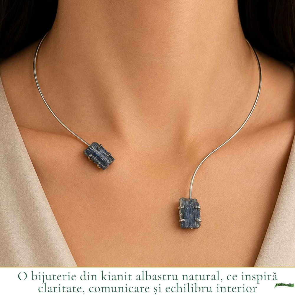 Colier Choker Argintiu cu Kianit Albastru Natural – Comunicare si Claritate Interioara [2]