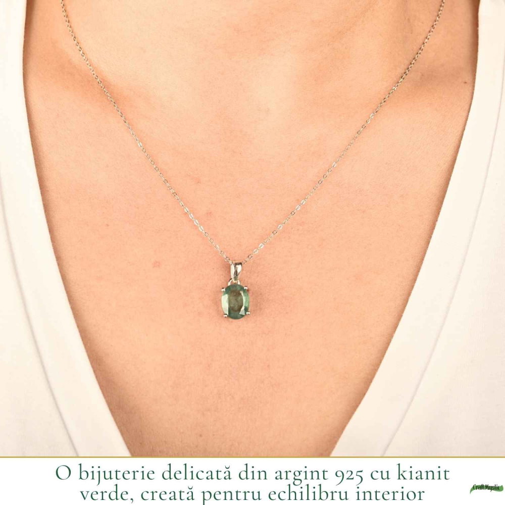 Colier Argint 925 cu Kianit Verde Fatetat – Echilibru si Claritate Interioara [2]