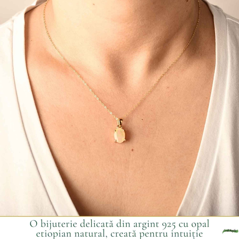 Colier Argint 925 Placat cu Aur 18K cu Opal Etiopian Oval fatetat – Intuitie si Energie Pozitiva [2]