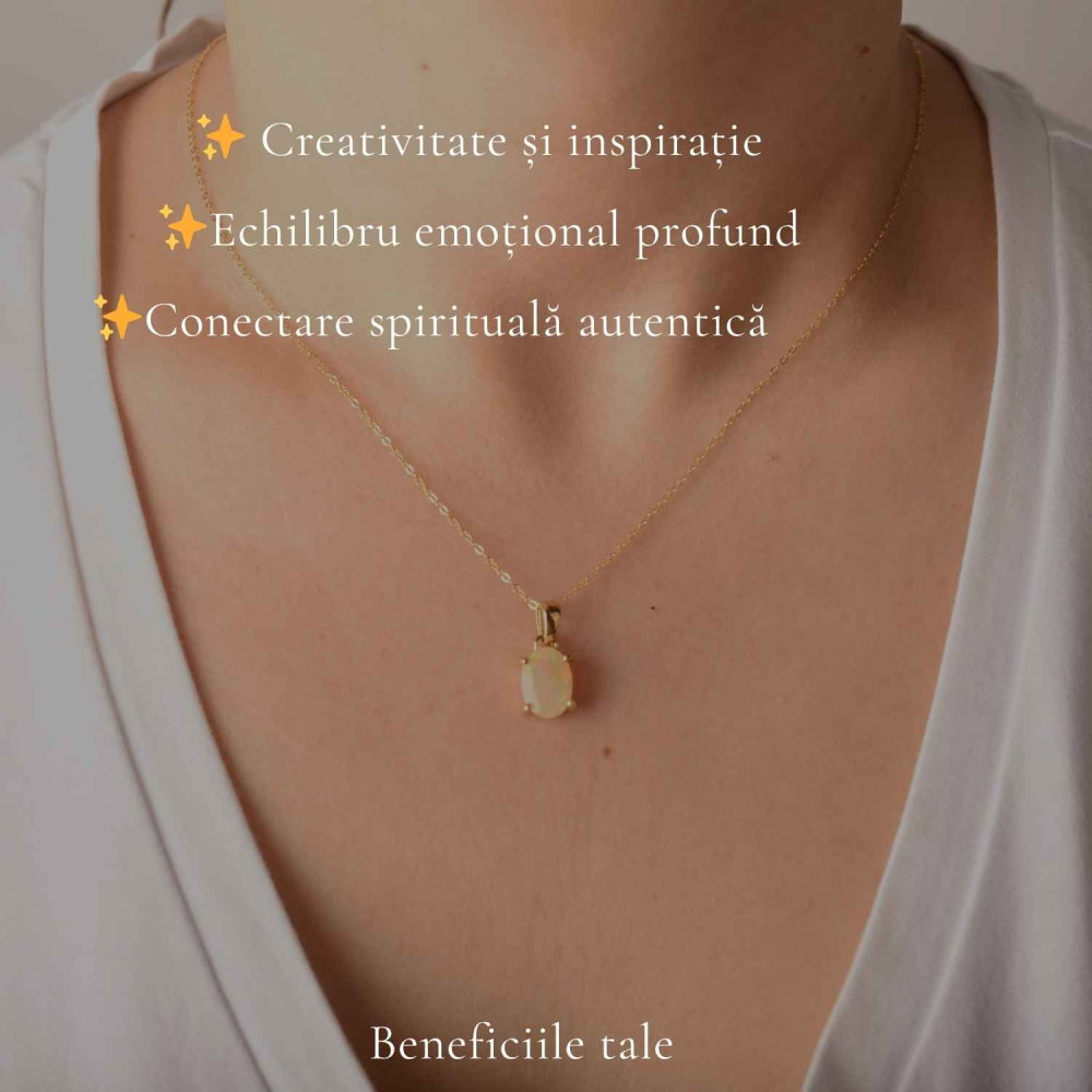Colier Argint 925 Placat cu Aur 18K cu Opal Etiopian Oval fatetat – Intuitie si Energie Pozitiva [3]