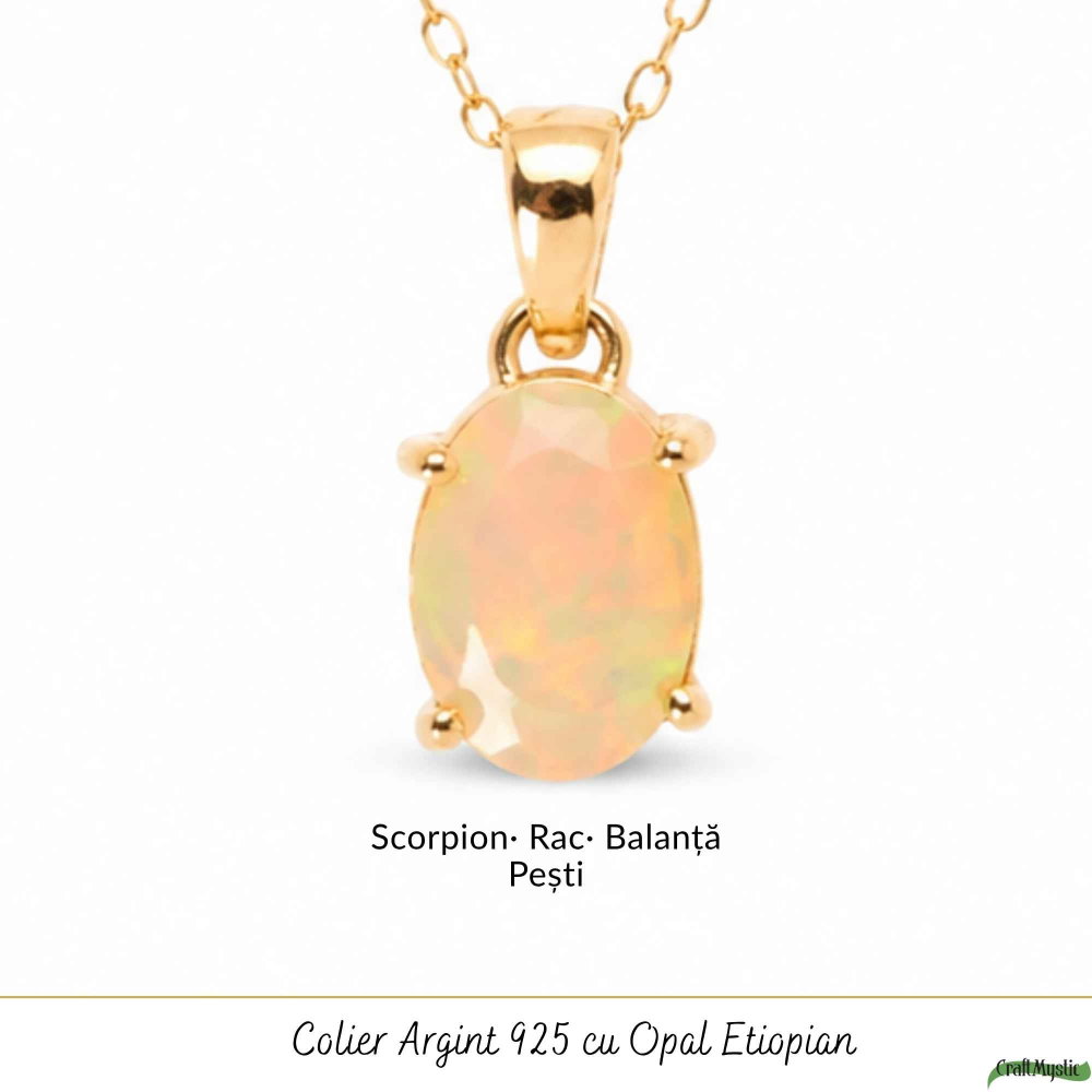 Colier Argint 925 Placat cu Aur 18K cu Opal Etiopian Oval fatetat – Intuitie si Energie Pozitiva [5]