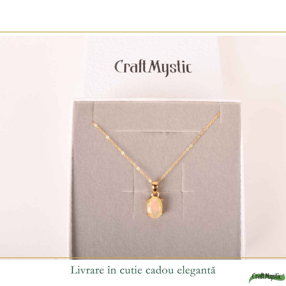 Colier Argint 925 Placat cu Aur 18K cu Opal Etiopian Oval fatetat – Intuitie si Energie Pozitiva [6]