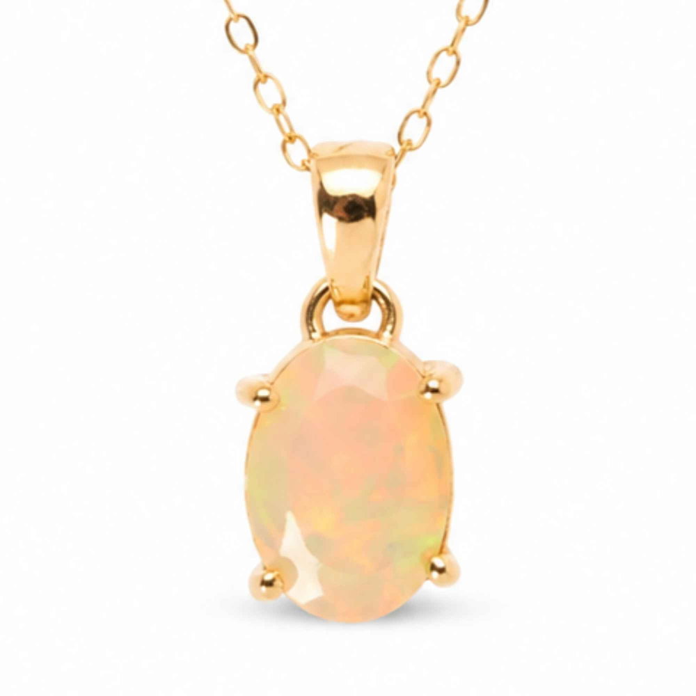 Colier Argint 925 Placat cu Aur 18K cu Opal Etiopian Oval fatetat – Intuitie si Energie Pozitiva [1]