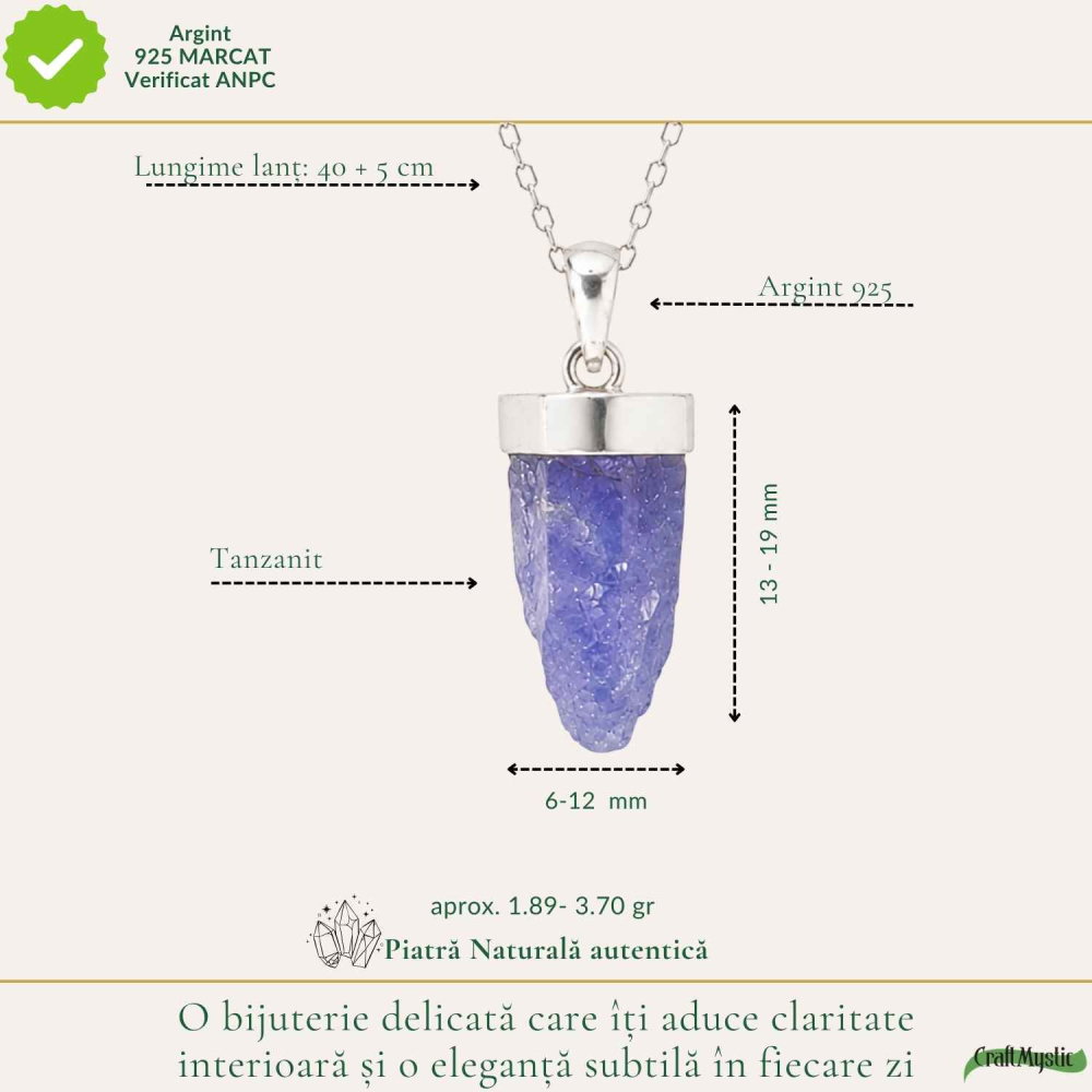 Colier Argint 925 cu Tanzanit Brut – Claritate, Intuitie si Energie Profunda [4]