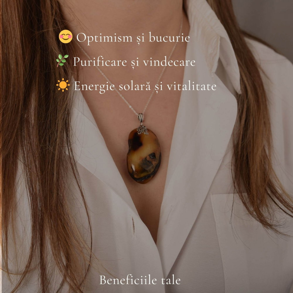 Colier argint 925 cu pandantiv oval si chihlimbar natural – Energie solara si eleganta [2]