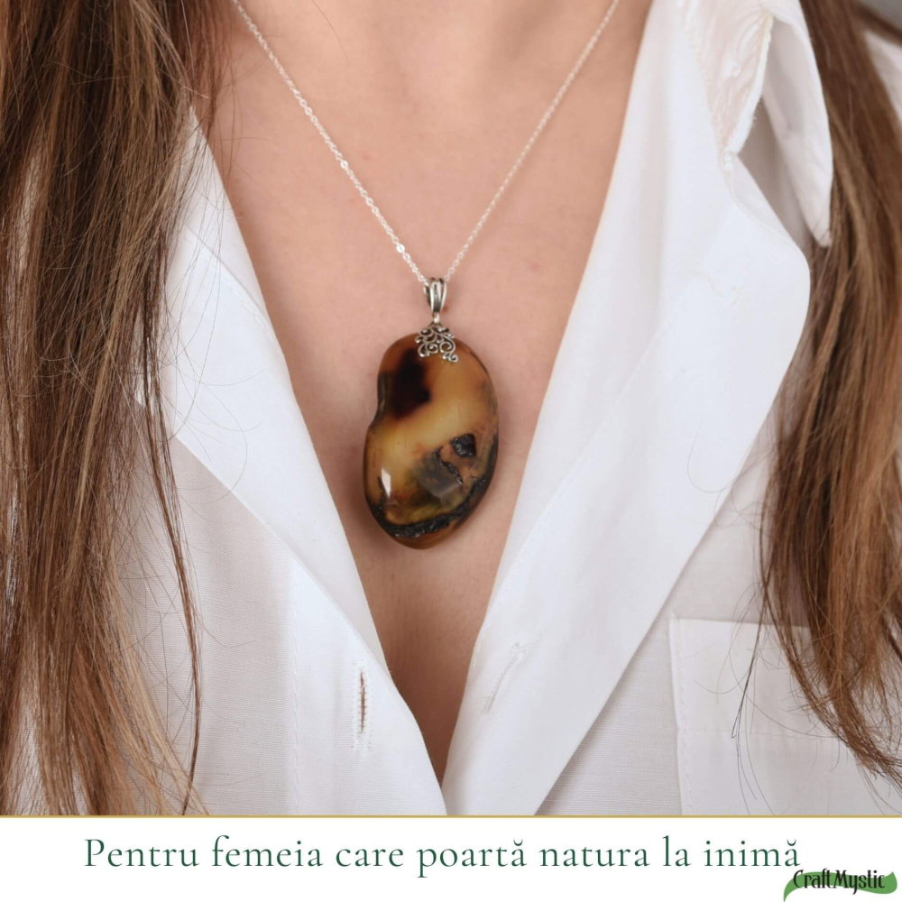 Colier argint 925 cu pandantiv oval si chihlimbar natural – Energie solara si eleganta [4]