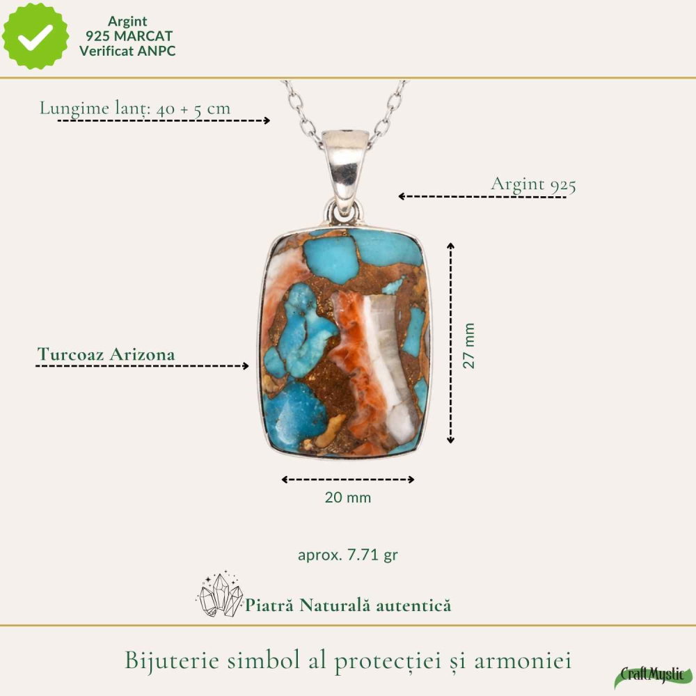 Colier argint 925 cu Turcoaz Arizona dreptunghi – Protectie si echilibru [4]