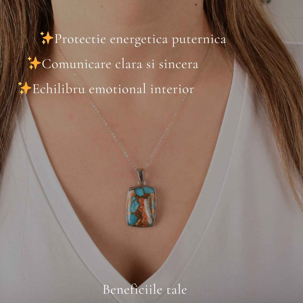 Colier argint 925 cu Turcoaz Arizona dreptunghi – Protectie si echilibru [3]