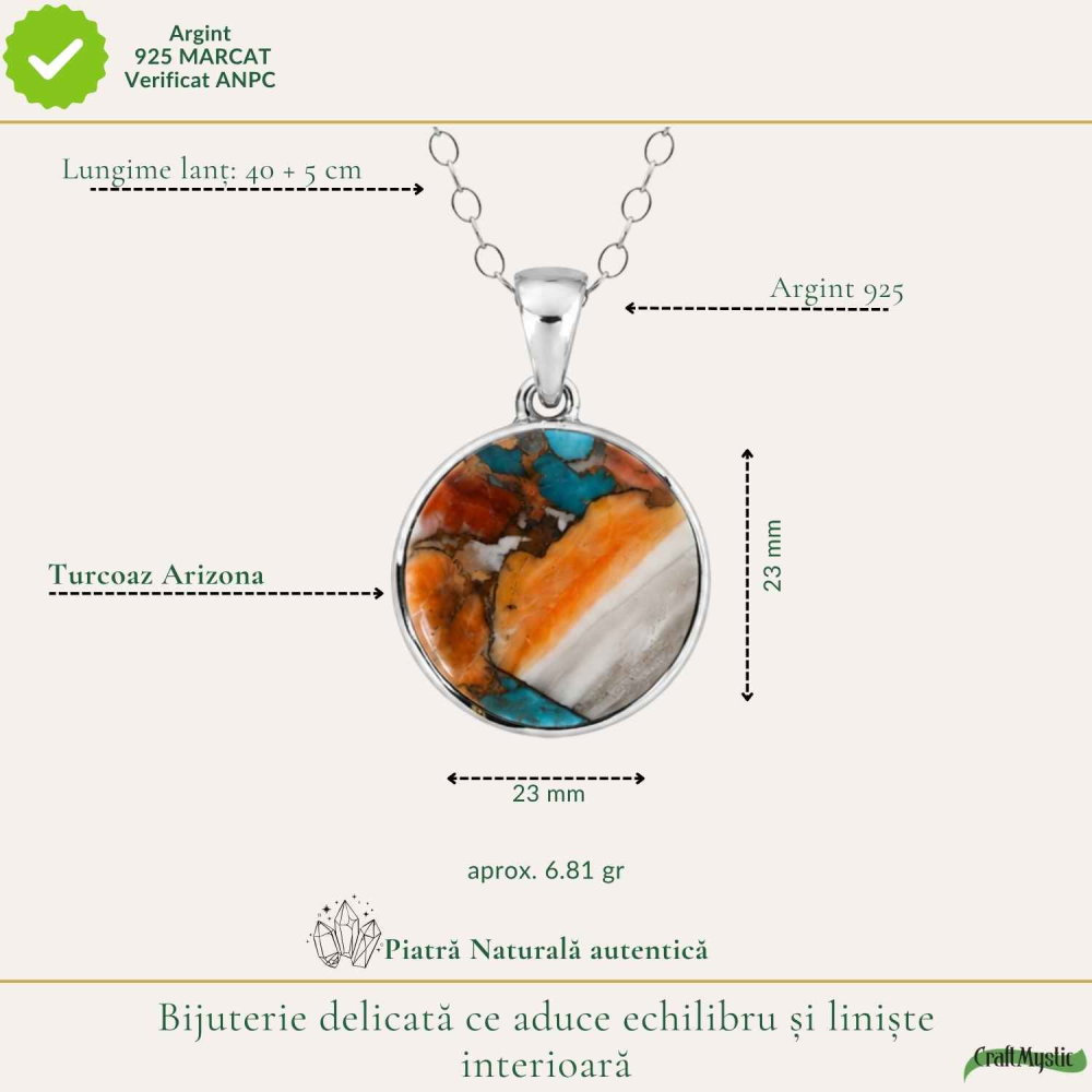 Colier argint 925 cu Turcoaz Arizona rotund – Protectie si echilibru [4]
