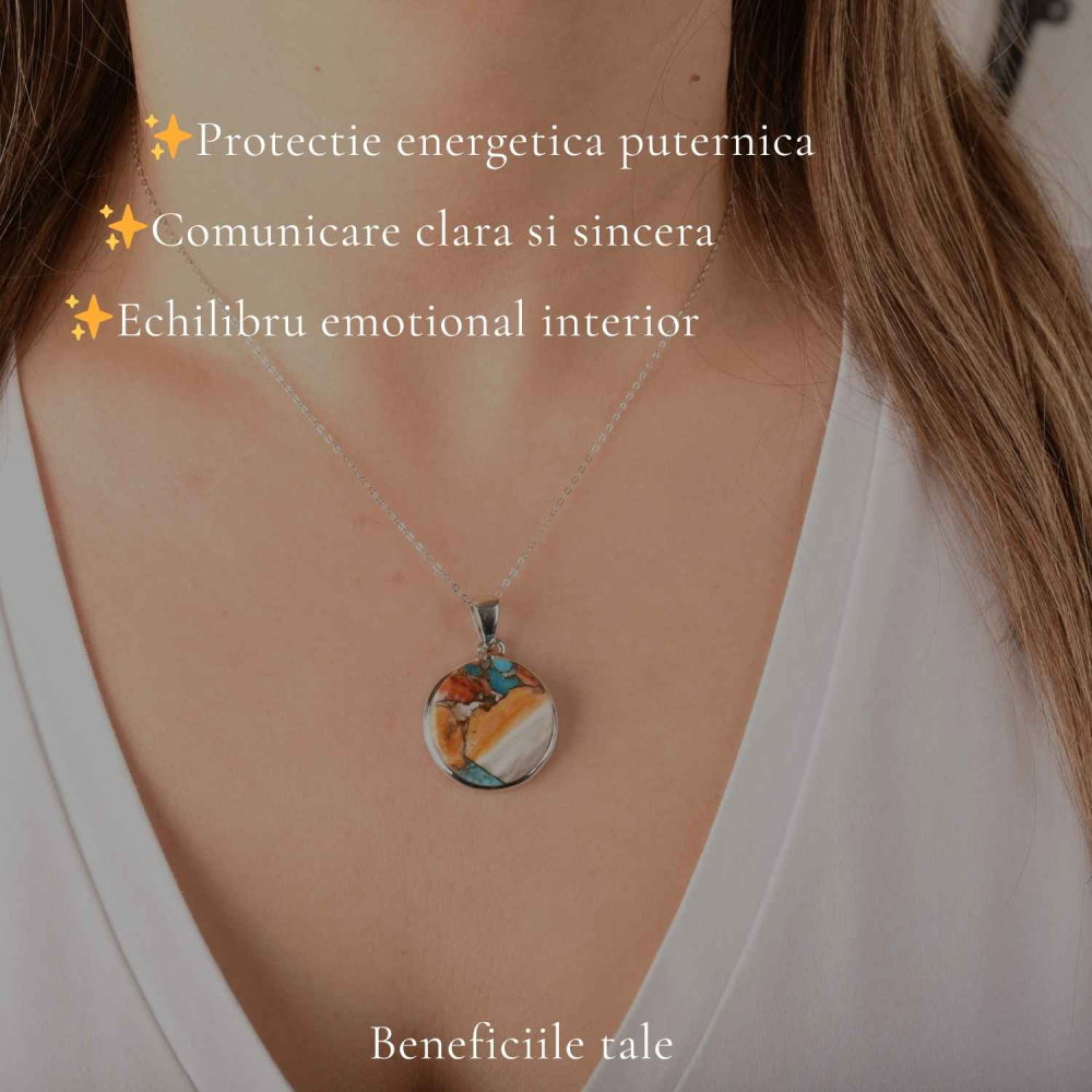 Colier argint 925 cu Turcoaz Arizona rotund – Protectie si echilibru [3]