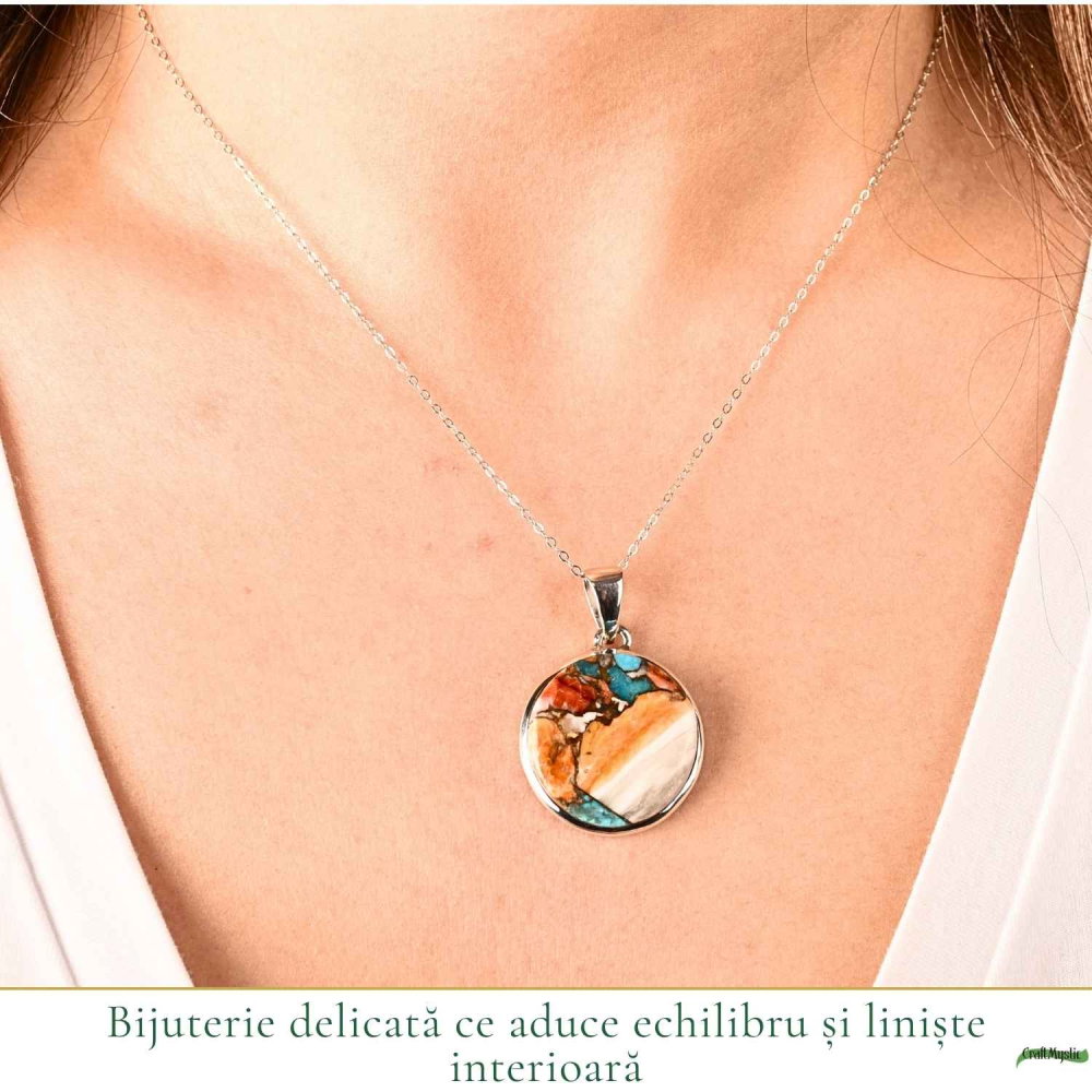 Colier argint 925 cu Turcoaz Arizona rotund – Protectie si echilibru [2]