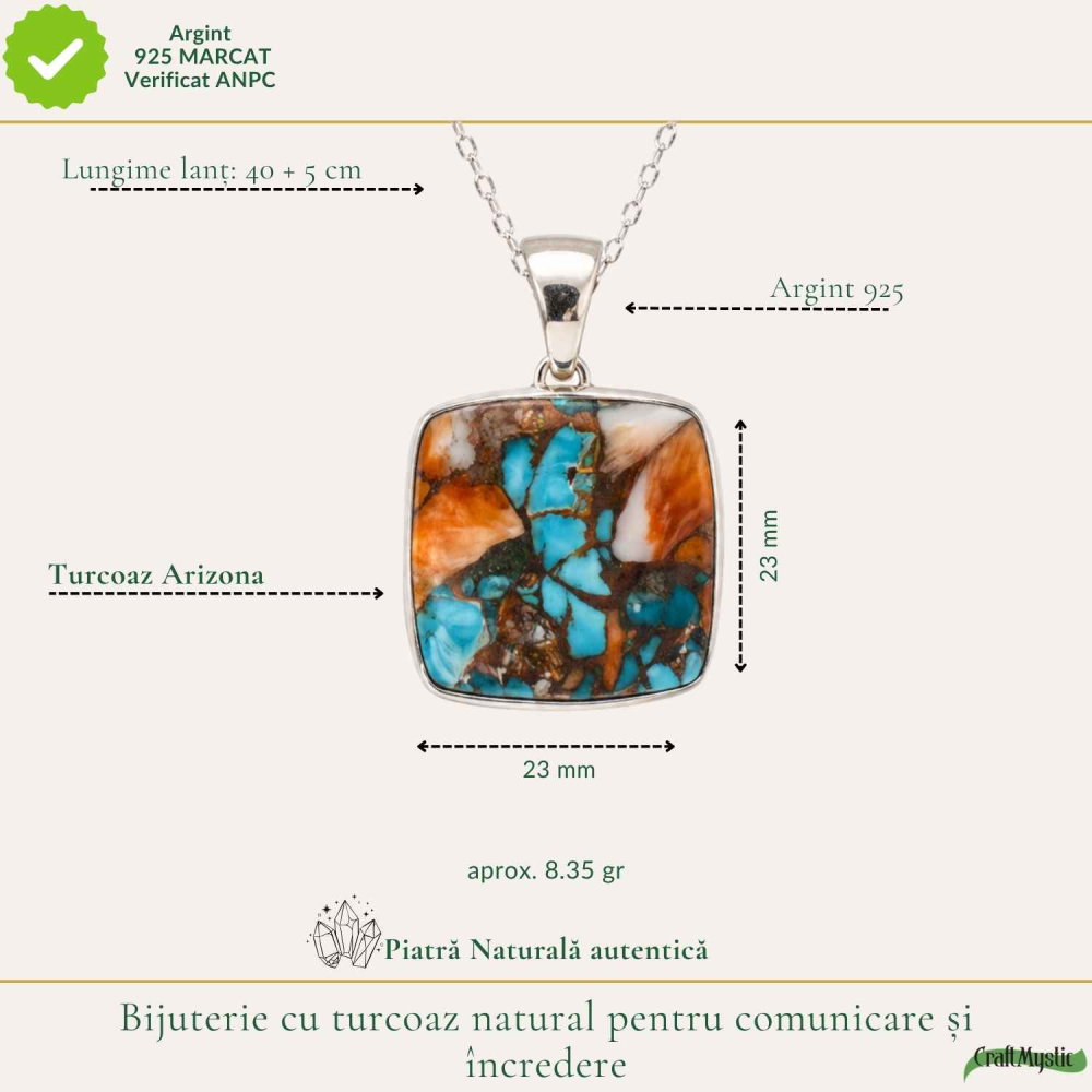 Colier argint 925 cu Turcoaz Arizona patrat – Protectie si stabilitate [4]