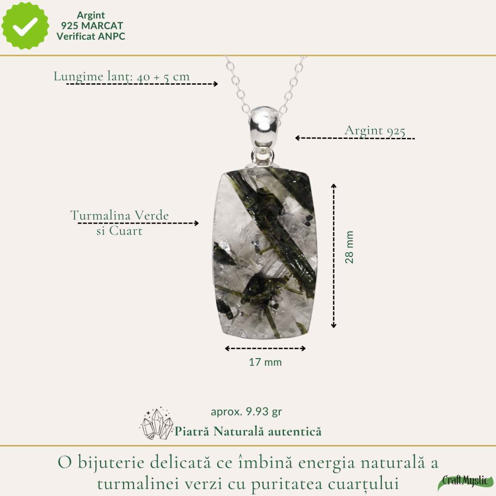 Colier Argint 925 cu Turmalina Verde si Cuart forma Dreptunghi – Echilibru si Claritate [4]