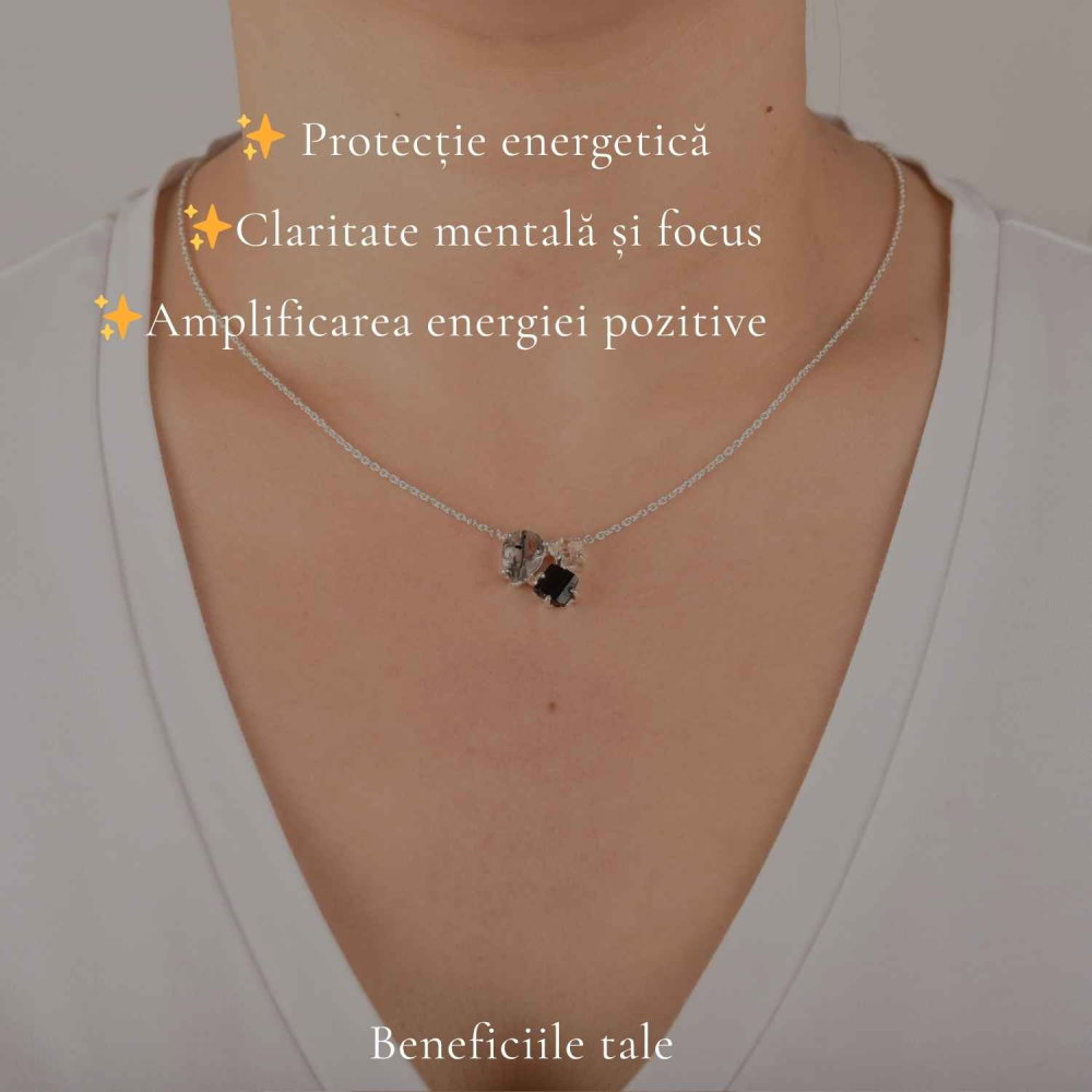 Colier Argint 925 cu Cuart Rutilat, Turmalina Neagra si Pakimer – Protecte si Claritate [3]