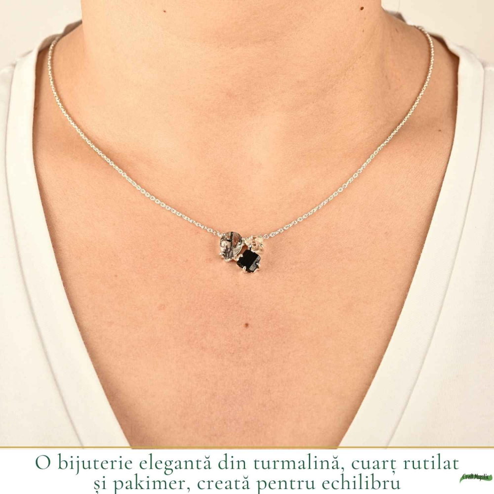 Colier Argint 925 cu Cuart Rutilat, Turmalina Neagra si Pakimer – Protecte si Claritate [2]