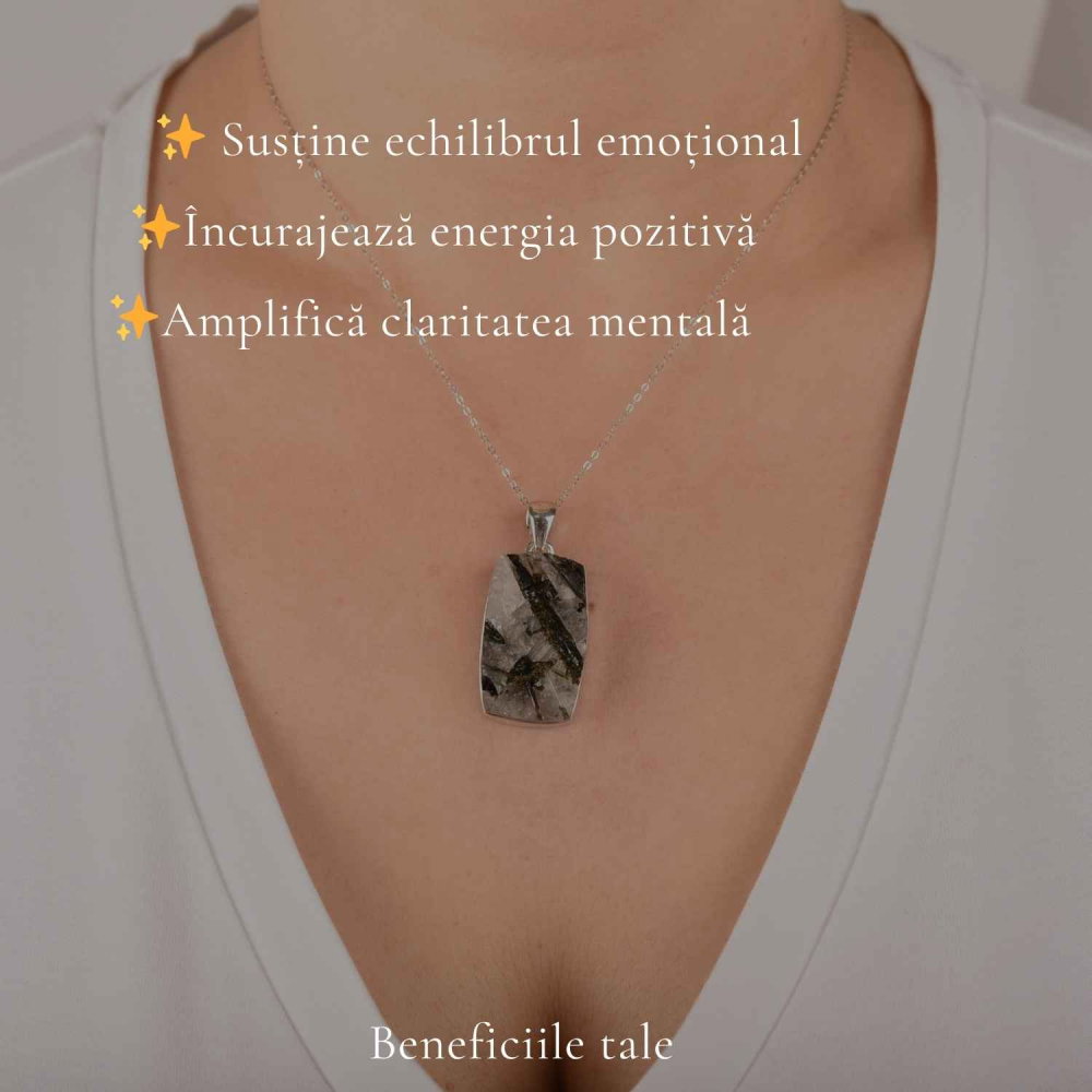 Colier Argint 925 cu Turmalina Verde si Cuart forma Dreptunghi – Echilibru si Claritate [3]