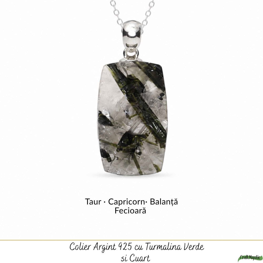 Colier Argint 925 cu Turmalina Verde si Cuart forma Dreptunghi – Echilibru si Claritate [5]