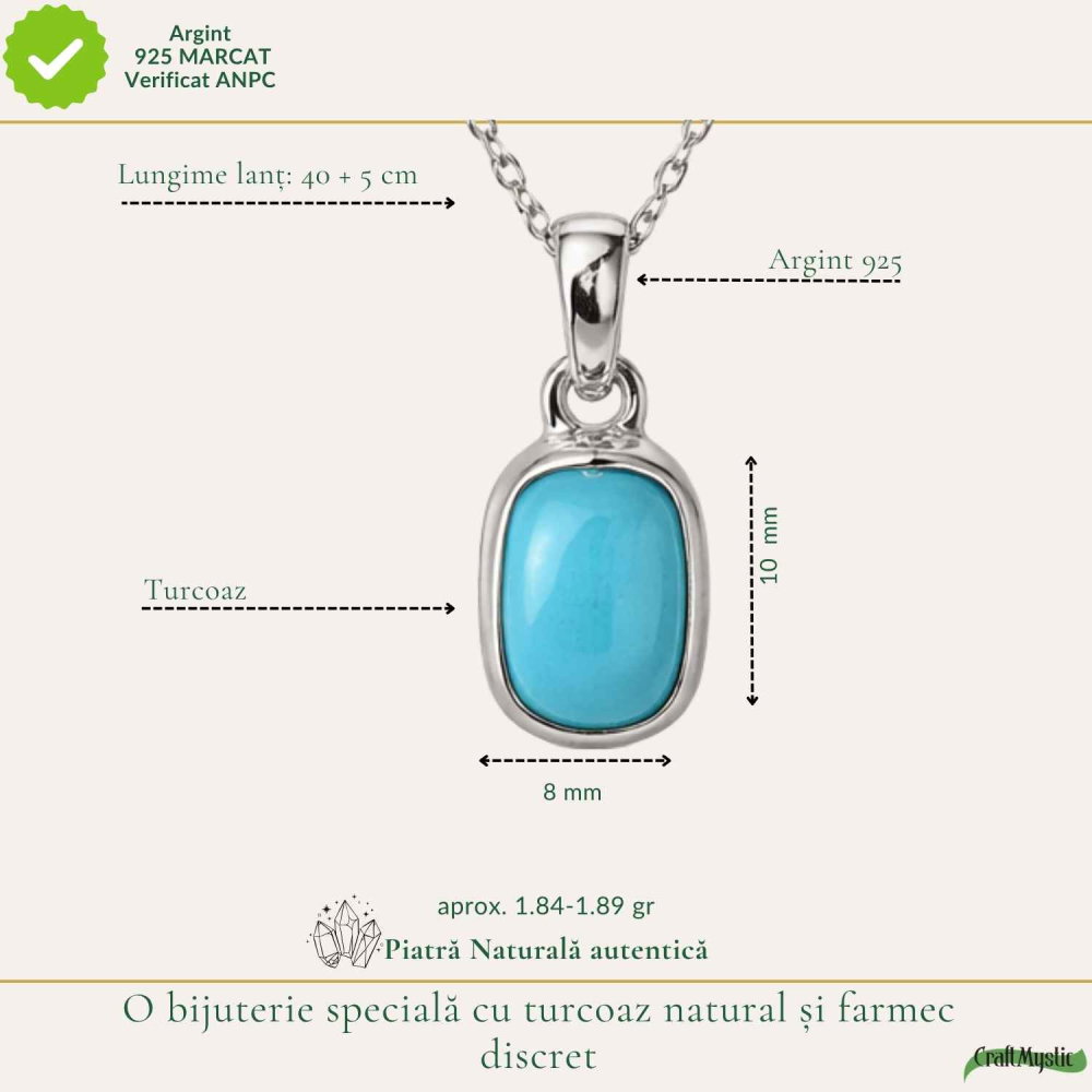 Colier Argint 925 cu Turcoaz Natural Dreptunghi – Calm si Energie Pozitiva [4]