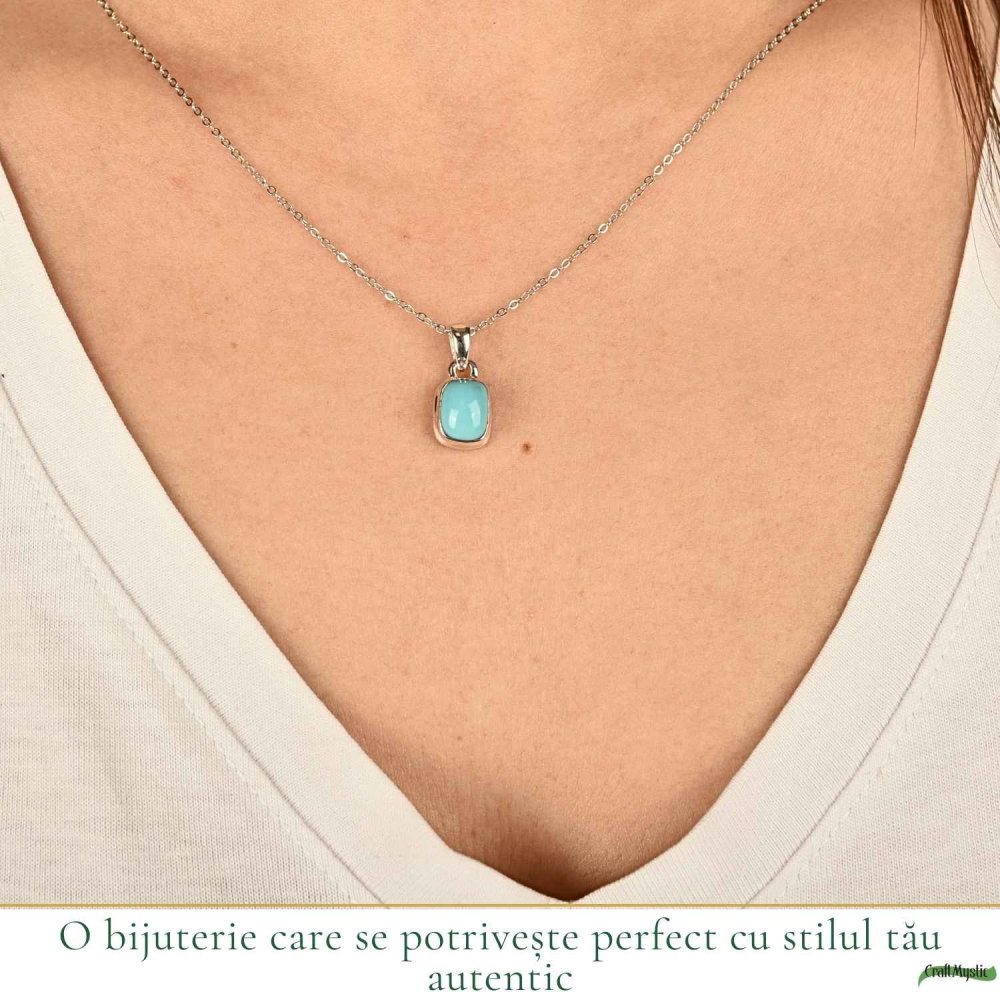 Colier Argint 925 cu Turcoaz Natural Dreptunghi – Calm si Energie Pozitiva [2]