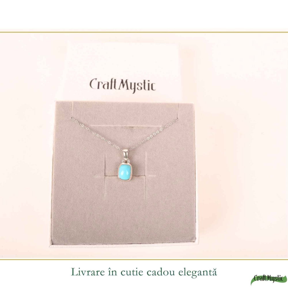 Colier Argint 925 cu Turcoaz Natural Dreptunghi – Calm si Energie Pozitiva [6]