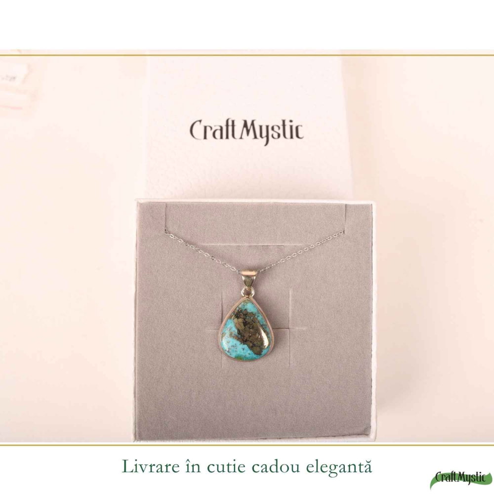 Colier argint 925 cu Turcoaz si Pirita lacrima – protectie si incredere feminina [6]