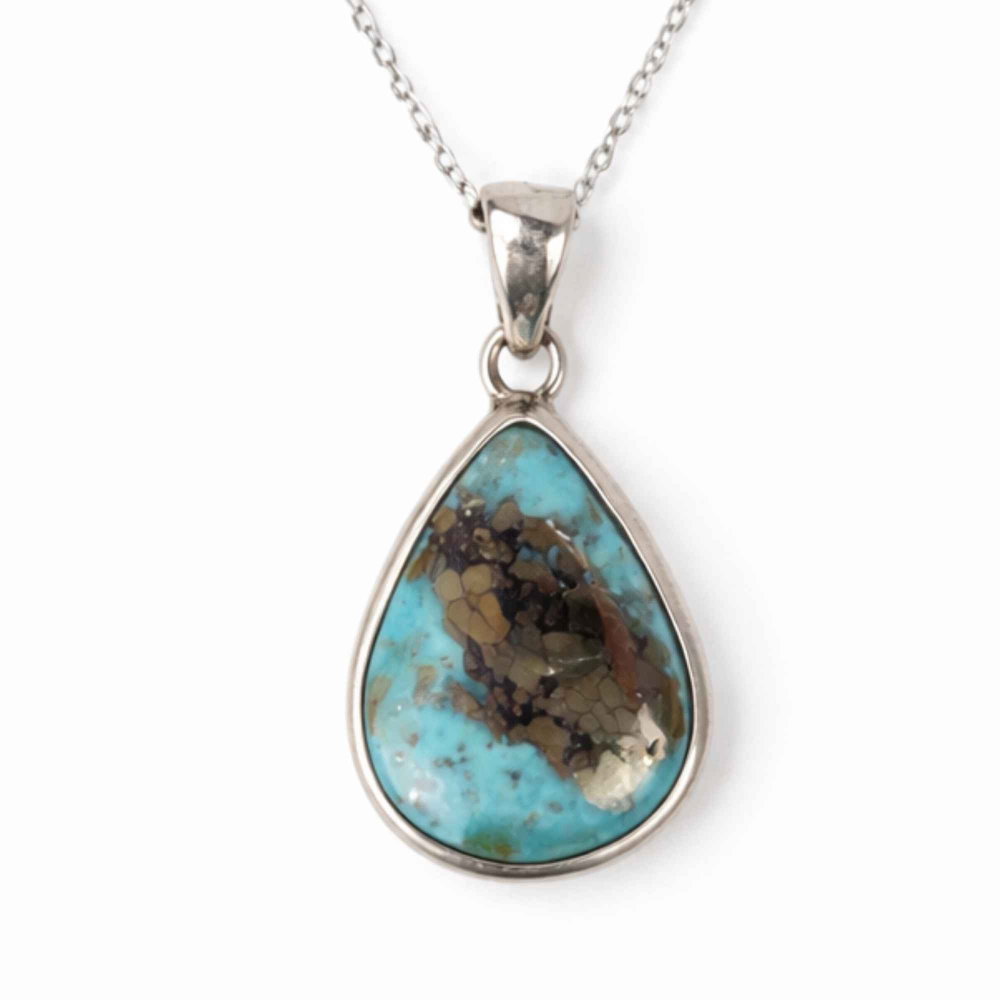 Colier argint 925 cu Turcoaz si Pirita lacrima – protectie si incredere feminina [1]