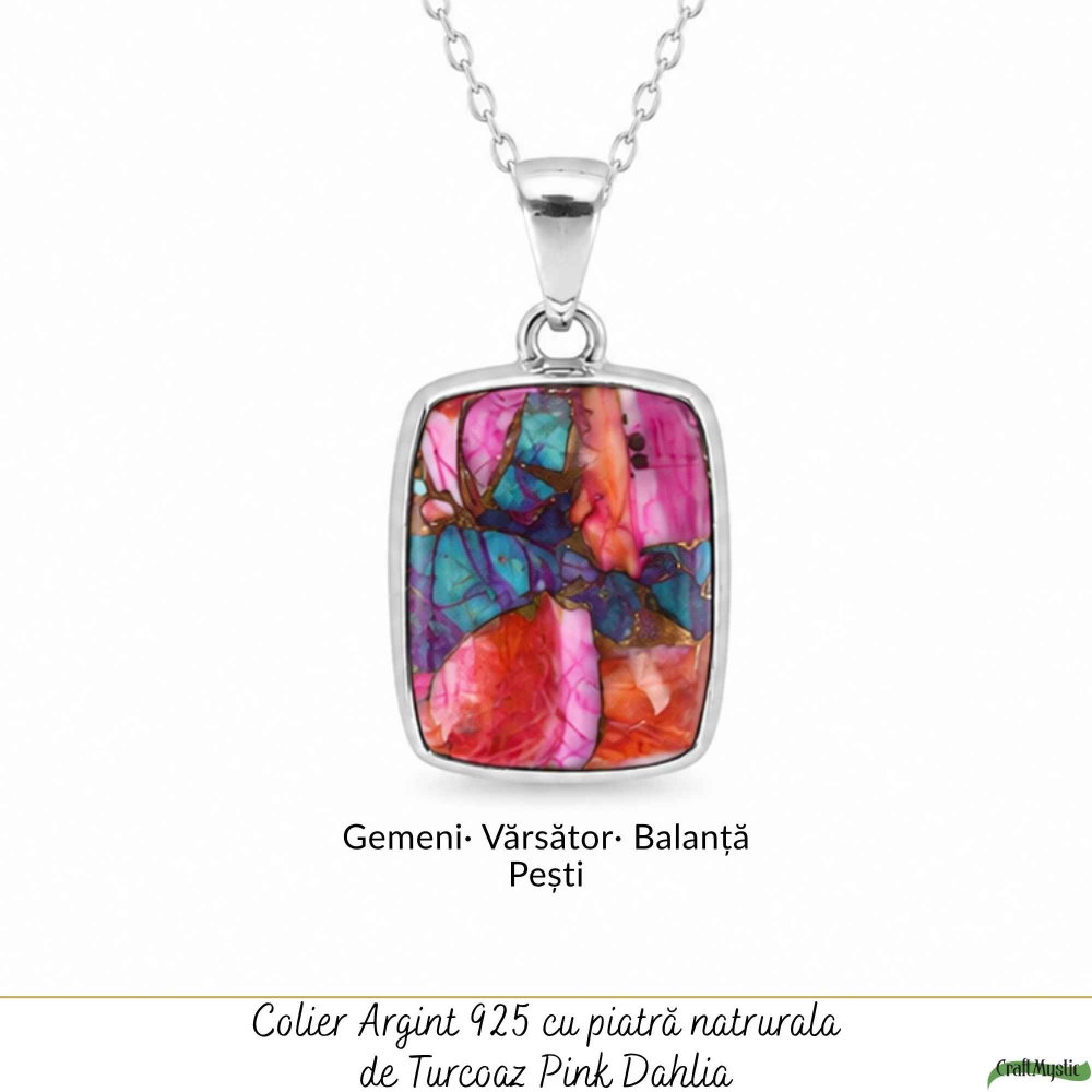 Colier Argint 925 cu Turcoaz Pink Dahlia Dreptunghi – Energie si Creativitate [5]
