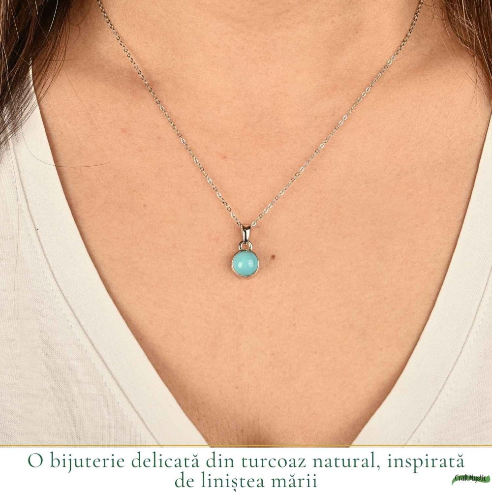 Colier Argint 925 cu Turcoaz Natural Rotund – Calm si Energie Pozitiva [2]